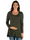 24seven Comfort Apparel Maternity Long Sleeve Swing Style Flared Tunic Top