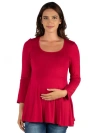 24seven Comfort Apparel Maternity Long Sleeve Swing Style Flared Tunic Top