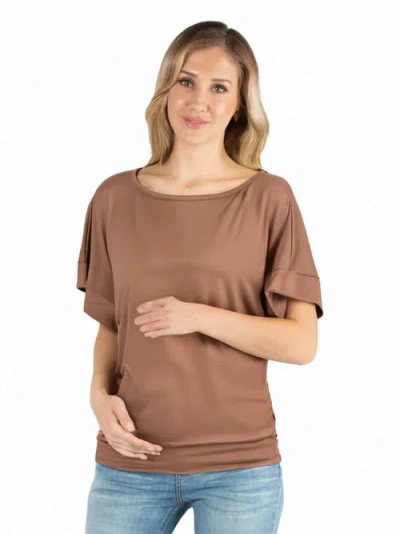 24seven Comfort Apparel Maternity Loose Fit Dolman Top With Wide Sleeves In Brown