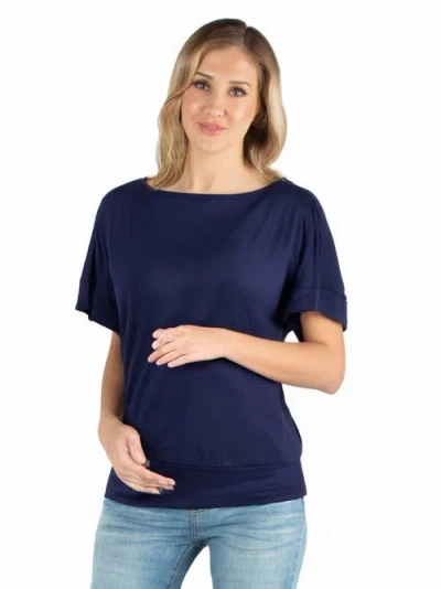 24seven Comfort Apparel Maternity Loose Fit Dolman Top With Wide Sleeves In Blue
