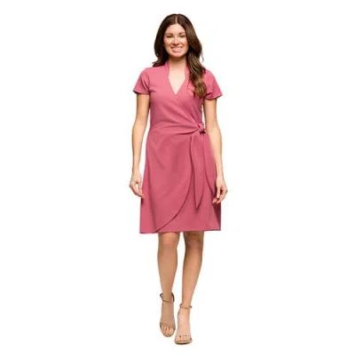 24seven Comfort Apparel Maternity Mandarin Collar Knee Length Wrap Dress In Pink