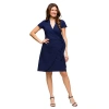 24seven Comfort Apparel Plus Size Mandarin Collar Knee Length Wrap Dress In Blue