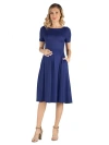 24seven Comfort Apparel Maternity Midi Dress With Short Sleeve And Pocket Detail In Blue