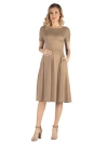24seven Comfort Apparel Maternity Midi Dress With Short Sleeve And Pocket Detail In Brown