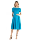 24seven Comfort Apparel Maternity Midi Dress With Short Sleeve And Pocket Detail In Blue