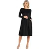 24seven Comfort Apparel Midi Length Fit And Flare Pocket Maternity Dress In Black