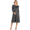 24seven Comfort Apparel Maternity Midi Length Fit And Flare Pocket Dress In Gray