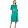 24seven Comfort Apparel Maternity Midi Length Fit And Flare Pocket Dress In Green