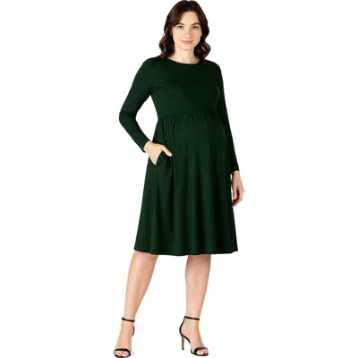 24SEVEN COMFORT APPAREL 24SEVEN COMFORT APPAREL MATERNITY MIDI LENGTH FIT AND FLARE POCKET DRESS