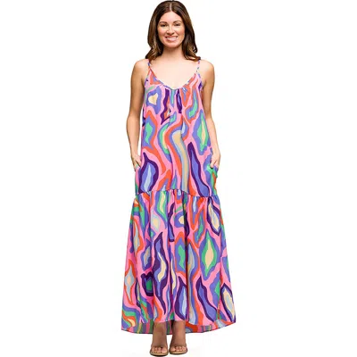 24seven Comfort Apparel Maternity Multicolor Lightweight Spaghetti Strap Pocket Maxi Dre