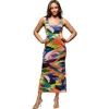 24seven Comfort Apparel Print Racerback Sleeveless Maxi Dress In Multi