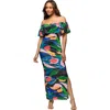 24seven Comfort Apparel Maternity Off Shoulder Multicolor Print Side Slit Maxi Dress In Multi