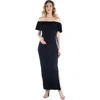 24seven Comfort Apparel Maternity Off Shoulder Ruffle Detail Maxi Dress In Black