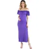 24seven Comfort Apparel Off Shoulder Ruffle Detail Maternity Maxi Dress In Purple