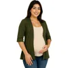 24seven Comfort Apparel Maternity Open Front Elbow Length Sleeve Cardigan In Green