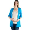 24seven Comfort Apparel Open Front Elbow Length Sleeve Maternity Cardigan In Blue