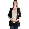 24seven Comfort Apparel Maternity Open Front Elbow Length Sleeve Cardigan In Black