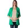 24seven Comfort Apparel Maternity Open Front Elbow Length Sleeve Cardigan In Green