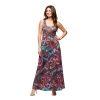 24seven Comfort Apparel Maternity Pink And Brown Print Scoop Neck A-line Sleeveless Maxi Dress