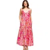 24seven Comfort Apparel Maternity Pink Print Lightweight Spaghetti Strap Pocket Maxi Dress