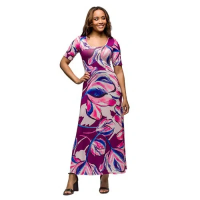 24seven Comfort Apparel Maternity Purple Floral Print Elbow Sleeve Casual A-line Maxi Dr In Multi
