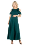 24seven Comfort Apparel Maternity Ruffle Cold Shoulder A-line Maxi Dress In Green