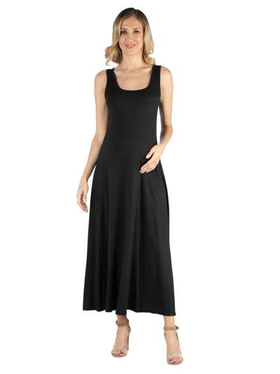 24seven Comfort Apparel Maternity Scoop Neck Sleeveless A Line Maxi Dress In Black