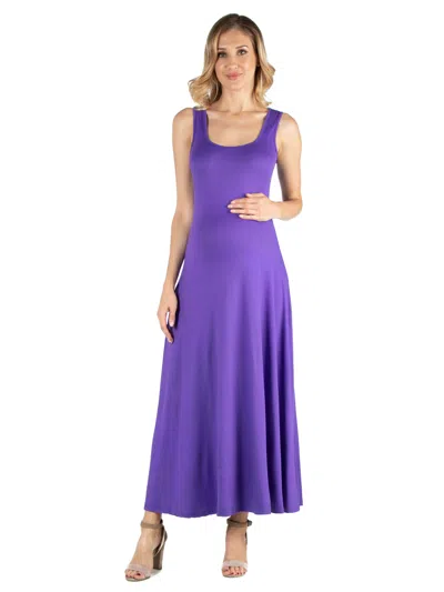 24seven Comfort Apparel Maternity Scoop Neck Sleeveless A Line Maxi Dress In Purple