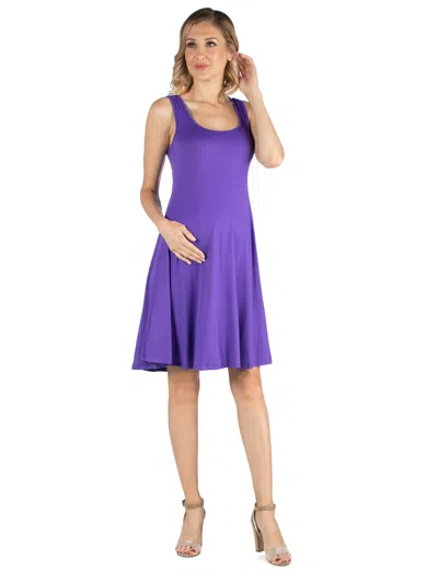 24seven Comfort Apparel Maternity Scoop Neck Sleeveless A Line Slim Fit N Flare Knee Length Dress In Purple