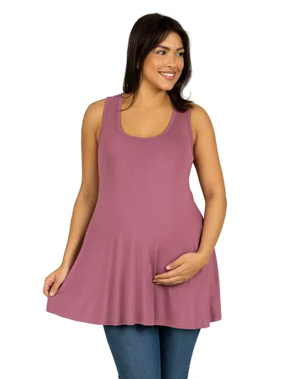 24seven Comfort Apparel Maternity Scoop Neck Sleeveless Flared Tunic Tank Top In Brown