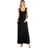 24seven Comfort Apparel Scoop Neck Sleeveless Maternity Maxi Dress With Pockets In Black