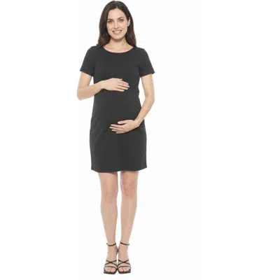 24seven Comfort Apparel Maternity Short Sleeve Round Neck Mini Shift Dress In Black