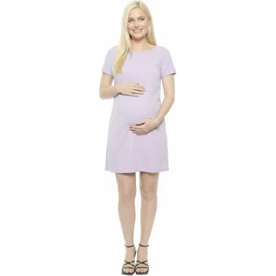 24seven Comfort Apparel Maternity Short Sleeve Round Neck Mini Shift Dress In Purple