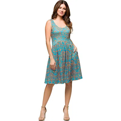 24seven Comfort Apparel Maternity Sky Blue Sleeveless Pleated Knee Length Pocket Dress In Multi