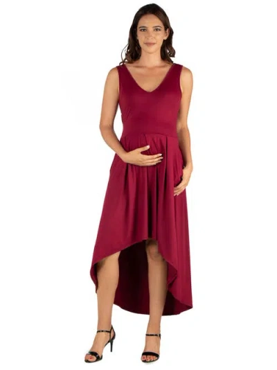 24SEVEN COMFORT APPAREL 24SEVEN COMFORT APPAREL MATERNITY SLEEVELESS FIT AND FLARE HIGH LOW DRESS