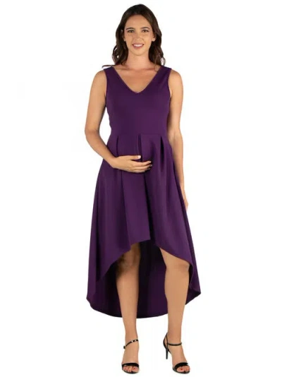 24SEVEN COMFORT APPAREL 24SEVEN COMFORT APPAREL MATERNITY SLEEVELESS FIT AND FLARE HIGH LOW DRESS