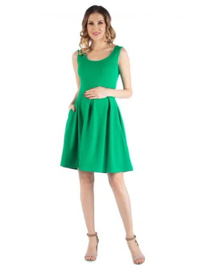24seven Comfort Apparel Sleeveless Pleated Maternity Dress With Pockets In Green