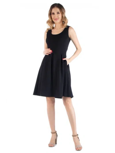 24seven Comfort Apparel Maternity Sleeveless Pleated Dress With Pockets In Black