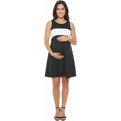 24seven Comfort Apparel Maternity Sleeveless Round Neck Knee Length Soft Flare A-line Dress In Black