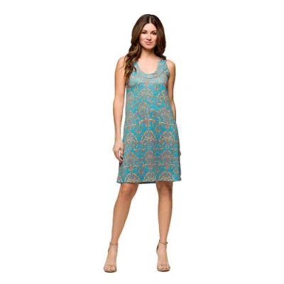 24seven Comfort Apparel Maternity Teal Sleeveless Knee Length Shift Dress In Blue Multi