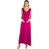 24seven Comfort Apparel V Neck Sleeveless Maternity Maxi Dress With Belt In Pink