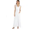 24seven Comfort Apparel Maternity V-neck Sleeveless Maxi Dress With Belt In White