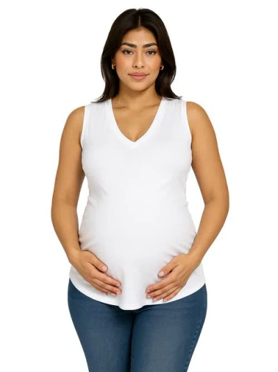 24seven Comfort Apparel Maternity V-neck Tunic Tank Top With Round Hemline
