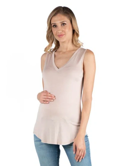 24seven Comfort Apparel Maternity V-neck Tunic Tank Top With Round Hemline