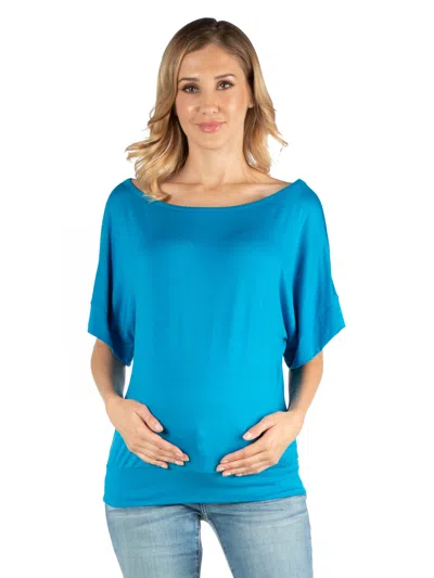 24seven Comfort Apparel Maternity Wide Boat Neck Loose Fit Dolman Sleeve Top In Blue