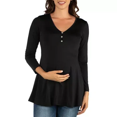 24seven Comfort Apparel Maternity Womens Henley Neck Long Sleeve Tunic Top In Black