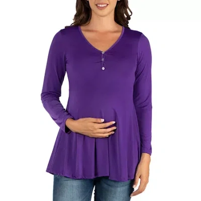 24seven Comfort Apparel Maternity Womens Henley Neck Long Sleeve Tunic Top In Purple