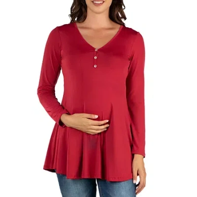24seven Comfort Apparel Maternity Womens Henley Neck Long Sleeve Tunic Top In Red