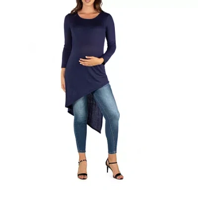 24seven Comfort Apparel Maternity Womens Round Neck Long Sleeve Tunic Top In Blue