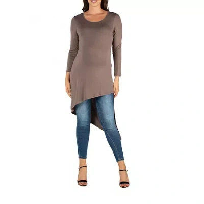 24seven Comfort Apparel Maternity Womens Round Neck Long Sleeve Tunic Top In Brown